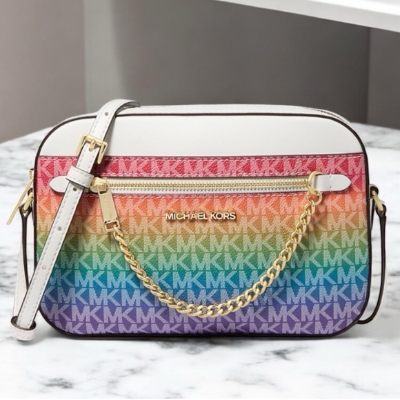 Michael Kors Jet Set Large Rainbow Signature Logo Crossbody Bag Rainbow - Picture 1 of 6